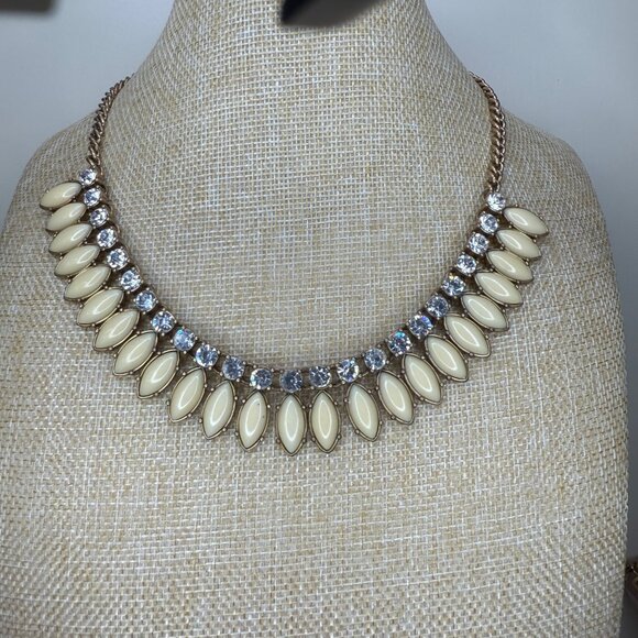 J. Crew Gold Statement Necklace With Cream Enamel & Clear Crystal Accents 15-18" - Picture 4 of 8